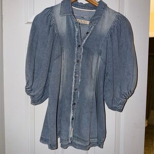 Free People Blue Denim Button-Down Shirt
